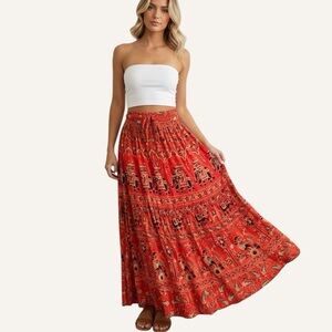 Boho Flowy Bold Tropical Print Skirt